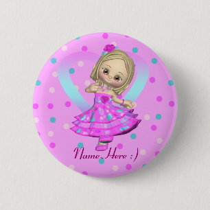cute pin badge little girl in polka dot dress