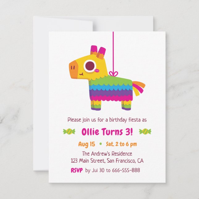 Cute Pinata Candy Kids Birthday Party Invitations (Front)