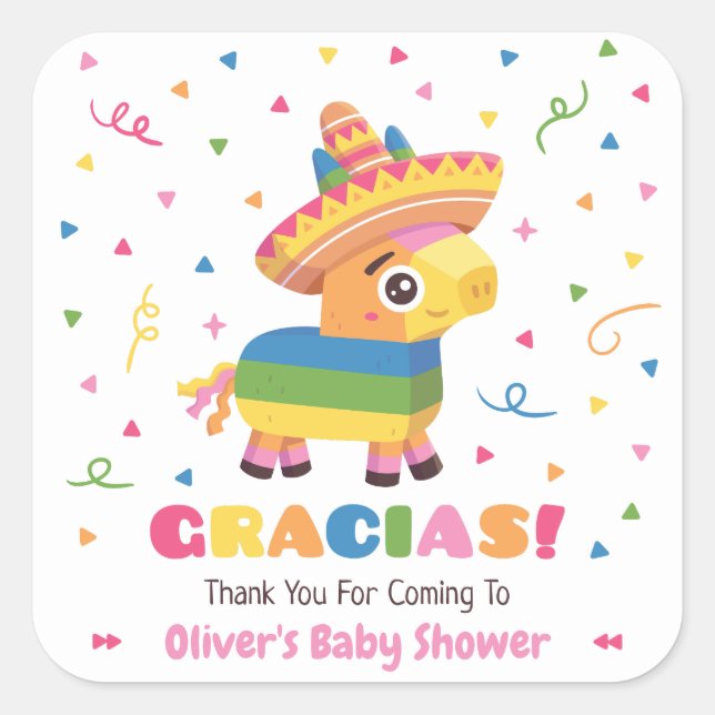Cute Pinata Gracias Fiesta Baby Shower Decorations Square Sticker (Front)