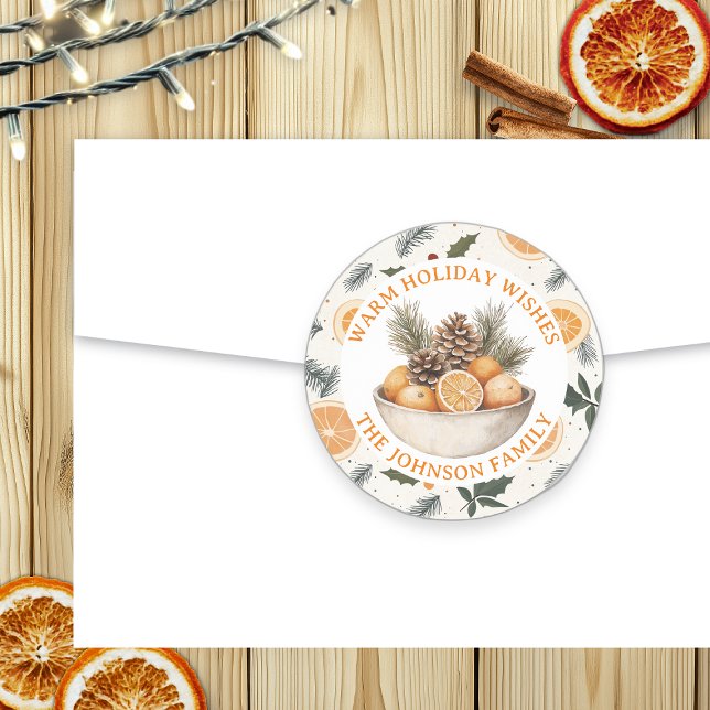 Cute Pine Cones and Oranges Personalised Christmas Classic Round Sticker (Creator Uploaded)