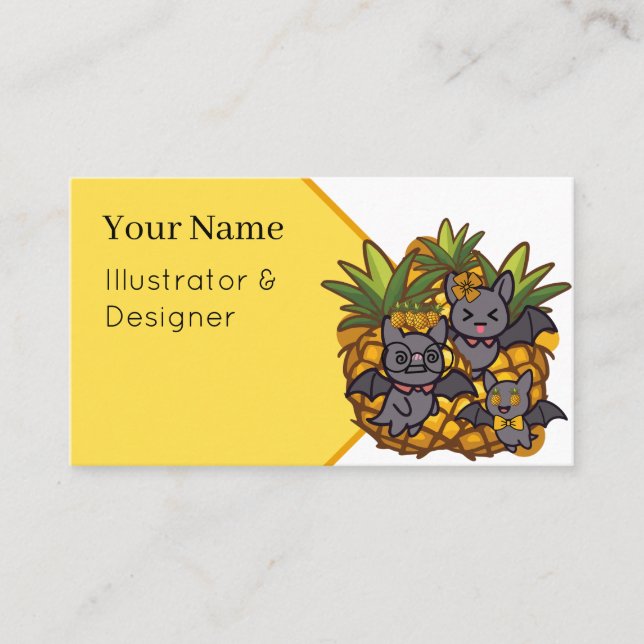 Cute Pineapple Bats Trio Business Card (Front)