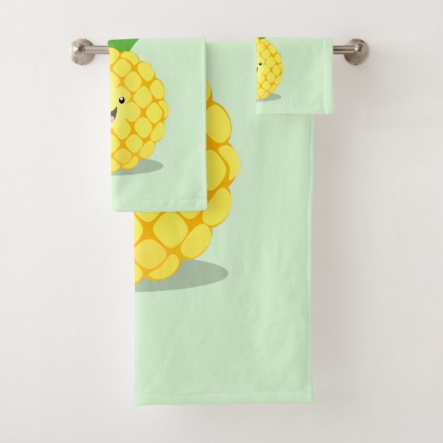 Cute pineapple cartoon illustration bath towel set (Insitu)