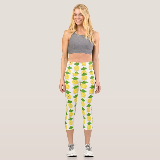 Cute pineapple cartoon illustration capri leggings (Front)