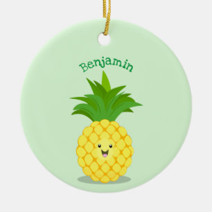 Cute pineapple cartoon illustration ceramic ornament