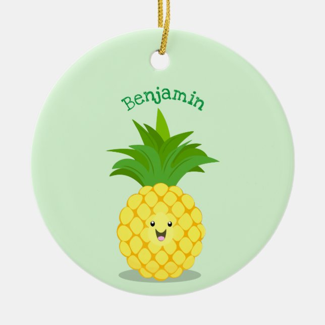 Cute pineapple cartoon illustration ceramic ornament (Front)