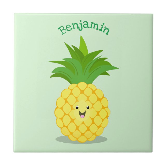 Cute pineapple cartoon illustration ceramic tile (Front)