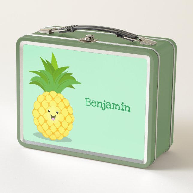 Cute pineapple cartoon illustration metal lunch box (Front)