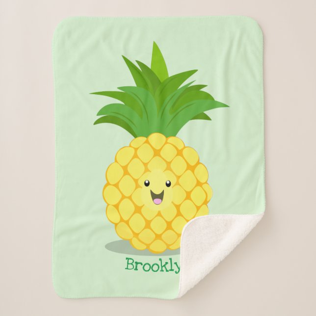Cute pineapple cartoon illustration sherpa blanket (Front)
