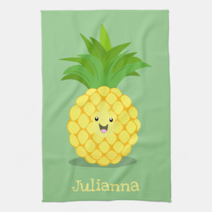 Cute pineapple cartoon illustration tea towel