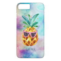 Cute Pineapple Colourful Watercolors Background