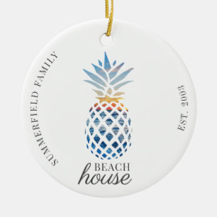 Cute Pineapple Family Beach House Holiday Ceramic Ornament