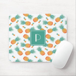 Cute Pineapple Fruit Pattern Monogram Mouse Pad
