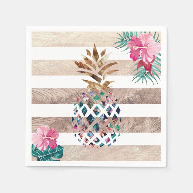 Cute Pineapple gold striped Napkin (Front)