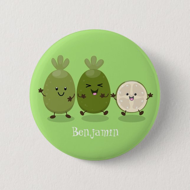 Cute pineapple guava feijoa cartoon illustration 6 cm round badge (Front)