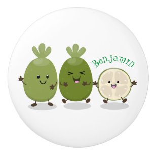 Cute pineapple guava feijoa cartoon illustration ceramic knob