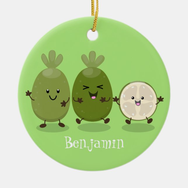 Cute pineapple guava feijoa cartoon illustration ceramic ornament (Front)