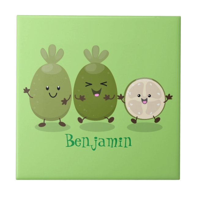 Cute pineapple guava feijoa cartoon illustration ceramic tile (Front)