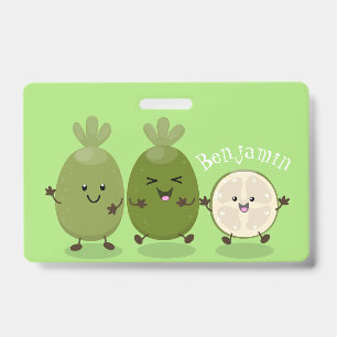 Cute pineapple guava feijoa cartoon illustration ID badge