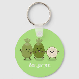 Cute pineapple guava feijoa cartoon illustration key ring