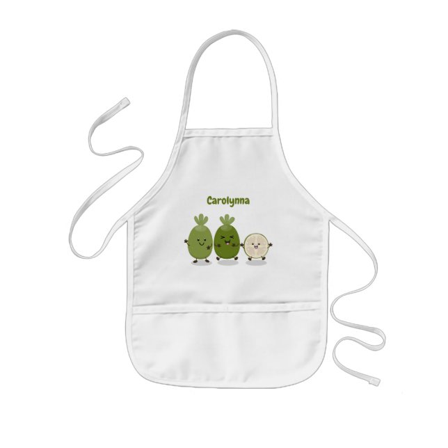 Cute pineapple guava feijoa cartoon illustration kids apron (Front)