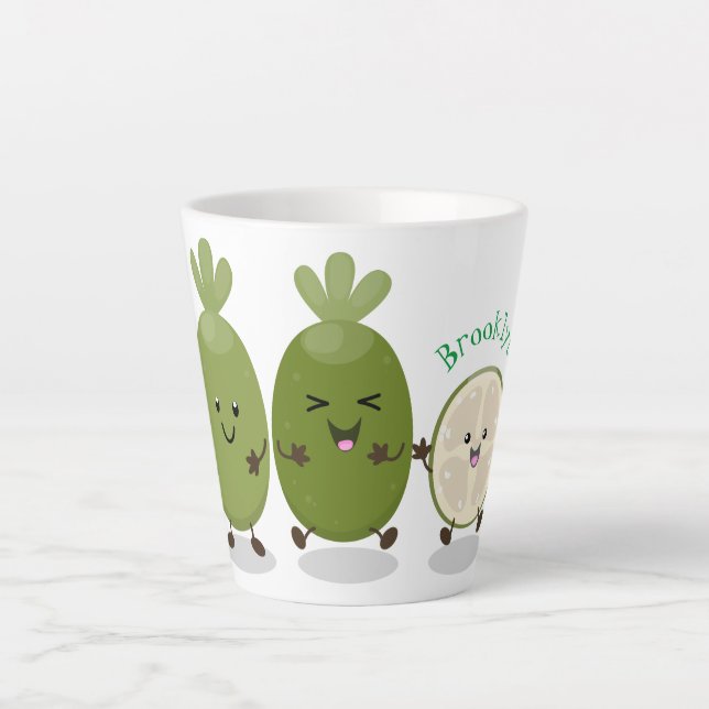 Cute pineapple guava feijoa cartoon illustration latte mug (Front)