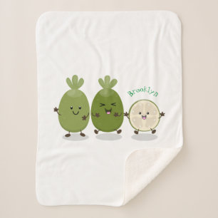 Cute pineapple guava feijoa cartoon illustration sherpa blanket