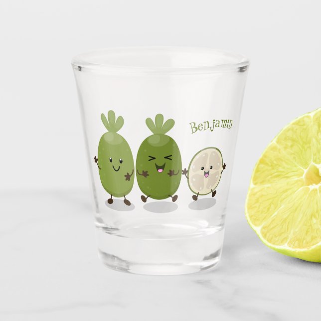 Cute pineapple guava feijoa cartoon illustration  shot glass (Front)
