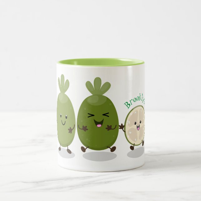 Cute pineapple guava feijoa cartoon illustration Two-Tone coffee mug (Center)