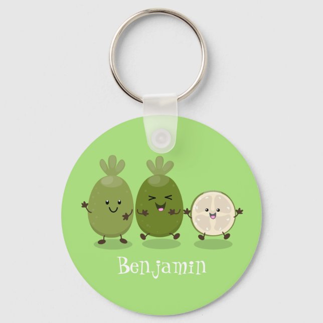Cute pineapple guava feijoa cartoon personalized key ring (Front)