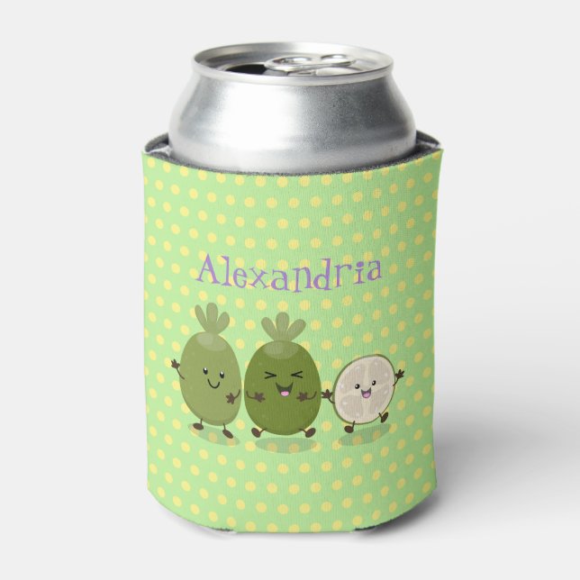 Cute pineapple guava feijoa funny cartoon can cooler (Can Front)
