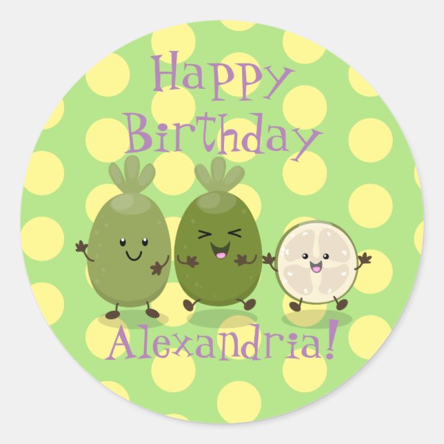 Cute pineapple guava feijoa funny cartoon classic round sticker (Front)