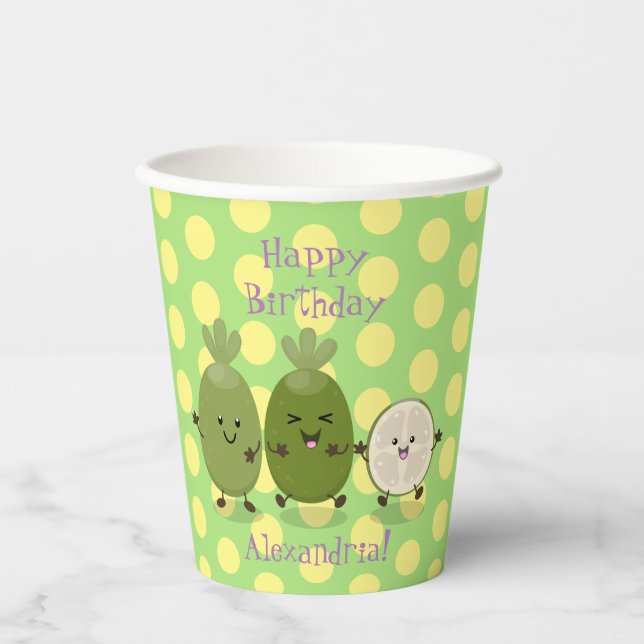 Cute pineapple guava feijoa funny cartoon paper cups (Front)
