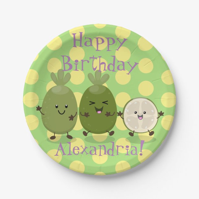 Cute pineapple guava feijoa funny cartoon paper plate (Front)
