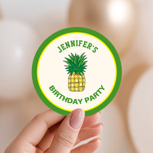 Cute Pineapple Hawaiian Luau Birthday Party Favour Classic Round Sticker