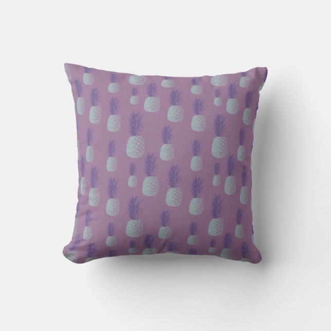 Cute Pineapple Pattern in Bright Blue and Purple Cushion (Front)