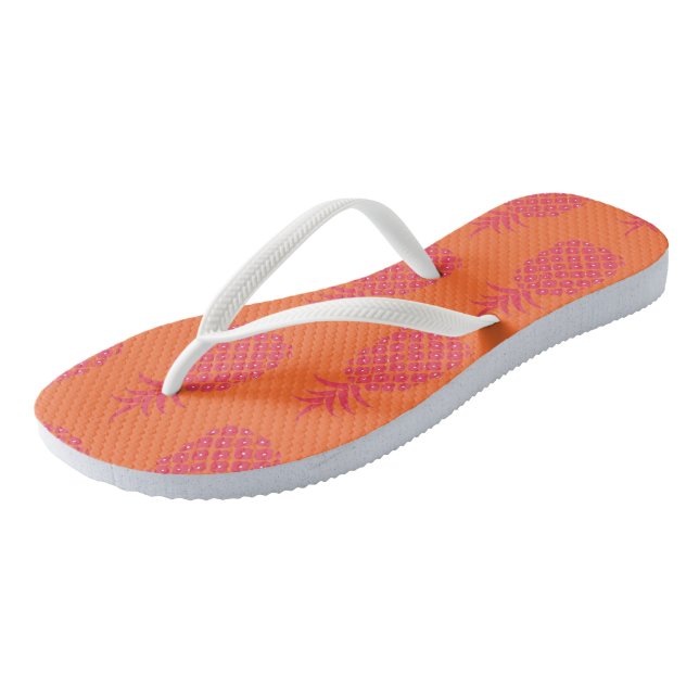 Cute Pineapple Pattern Orange Coral Summer Beach Thongs (Angled)
