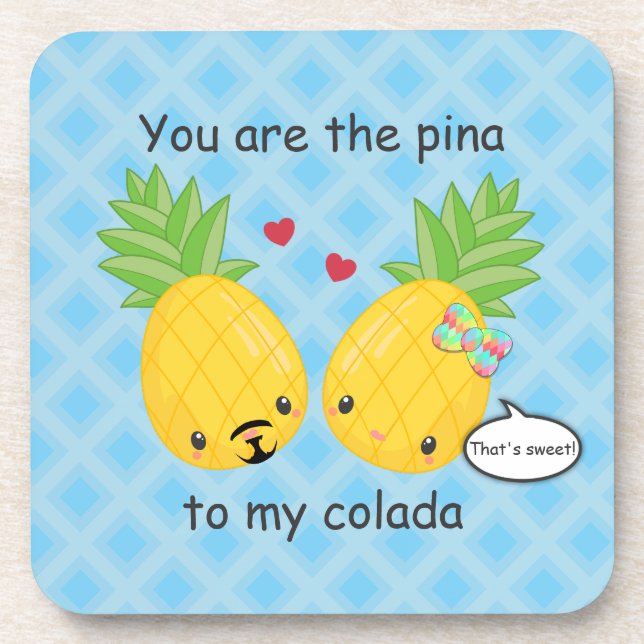 Cute Pineapple Pina Colada Valentines Day Coaster (Front)