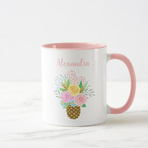 Cute Pineapple Roses Bouquet Pink Mug
