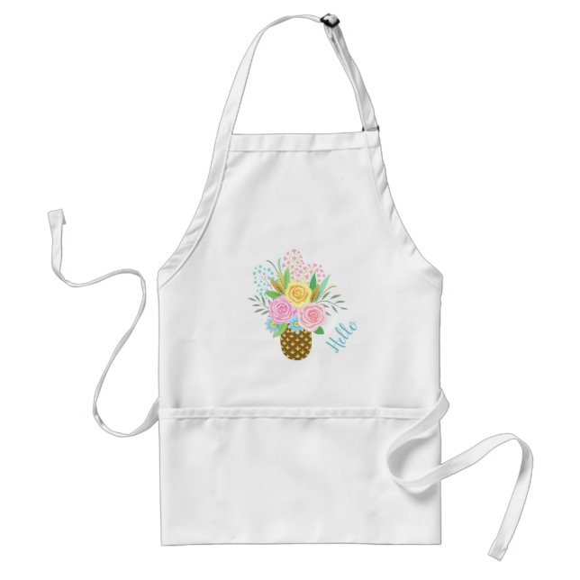 Cute Pineapple Roses Bouquet Pink Yellow Standard Apron (Front)