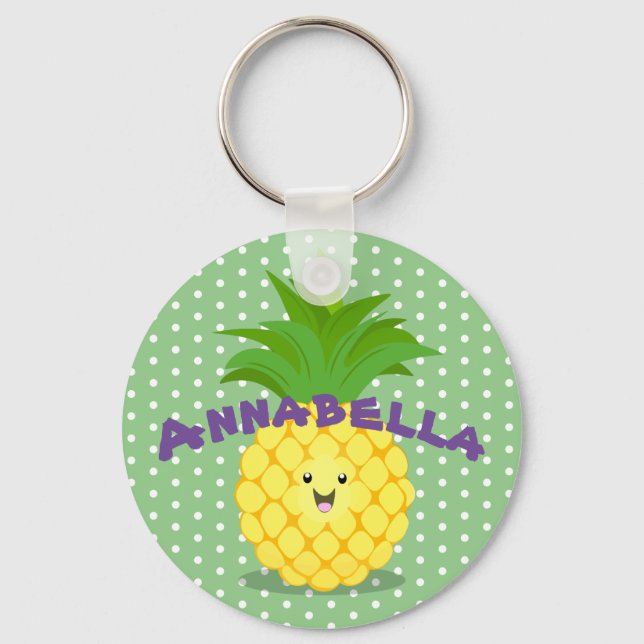 Cute pineapple tropical fruit cartoon illustration key ring (Front)