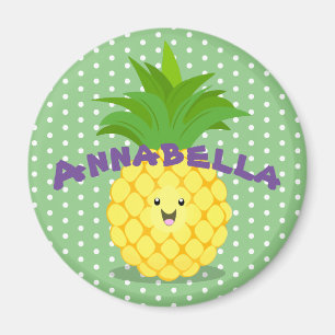 Cute pineapple tropical fruit cartoon illustration magnet