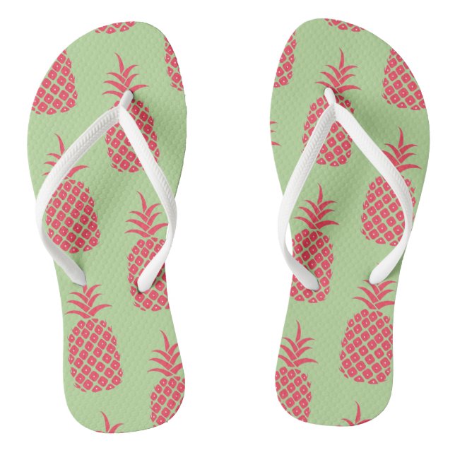 Cute Pineapple Tropical Fruit Pattern Coral Green Thongs (Footbed)