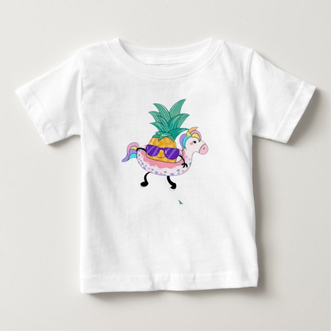 Cute Pineapple Unicorn Float Baby T-Shirt (Front)