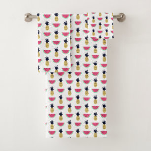 Cute Pineapple & Watermelon Doodle Pattern Bath Towel Set