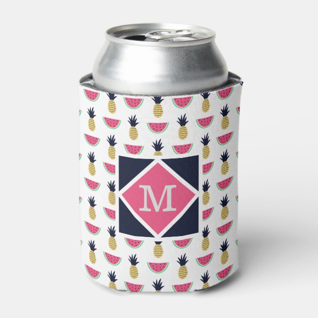 Cute Pineapple & Watermelon Doodle Pattern Can Cooler (Can Front)