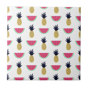 Cute Pineapple & Watermelon Doodle Pattern Ceramic Tile