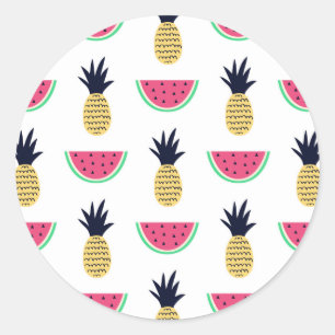 Cute Pineapple & Watermelon Doodle Pattern Classic Round Sticker