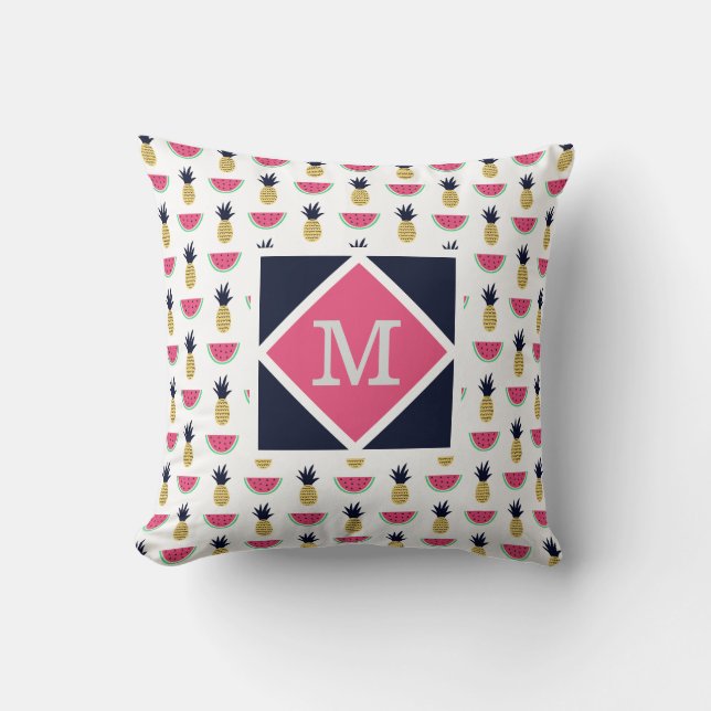 Cute Pineapple & Watermelon Doodle Pattern Cushion (Front)