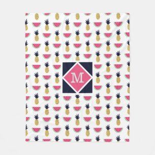 Cute Pineapple & Watermelon Doodle Pattern Fleece Blanket