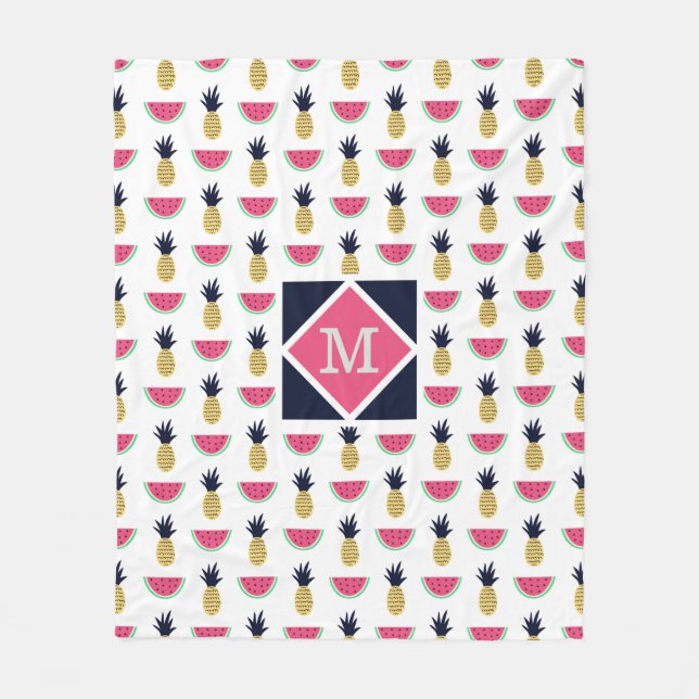 Cute Pineapple & Watermelon Doodle Pattern Fleece Blanket (Front)
